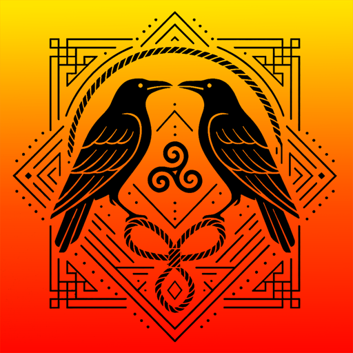 Feather & Flame two-raven emblem